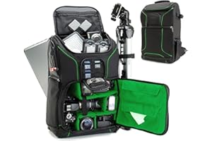 USA Gear DSLR, zaino per fotocamera con custodia per computer portatile da 43,18 cm, copertura impermeabile, lente regolabile e supporto per treppiede