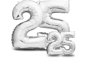envami® Palloncini Compleanno 25 Anni Argento 101 CM + 40 CM - Palloncino Numero 25 - Numeri Gonfiabili Compleanno - Decorazioni Compleanno - Palloncino 25 Anni Compleanno - Vola con l'Elio