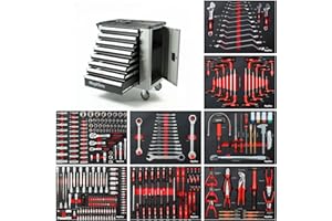 Mephisto Carrello portautensili da officina con 8 cassetti di cui 8 cassetti con attrezzi come chiavi, cricchetto con scatola di noci, inglese, ecc. in Soft Inlays con effetto carbonio