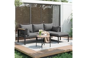Jtyca Garden Furniture Sets, Outdoor Corner Sofa, Patio Furniture with Sofa, Coffee Table, Footstool, Galvanized Steel Tube, Glass Table Top, Suitable for Gardens, Balcony and Other Outdoor Areas