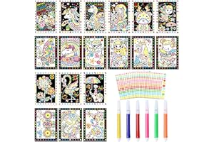 Shinybox Kinder Klebepunkt Bastelset, 18 Stück Buntes Klebepunkt Pappe zum Basteln Set, 2 in 1 Bilder Klebepunkte Kunsthandwerk Scrapbooking mit 6 Aquarellstiften, Sticker Scrapbooking Art Bastelset