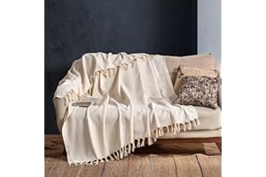 Milam London Cream Throw Blanket | 100% Cotton Cream Throws For The Sofa | Herringbone Throw | Double Bed Throws | 2 Seater Sofa Covers 170 x 230 cm