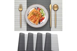 Blibalaskr Place Mats,Table Mats set of 4,Washable Non-Slip Placemats,Heat-resistant PVC Placemat,Suitable for kitchen,dining room,indoor outdoor (Grey White)