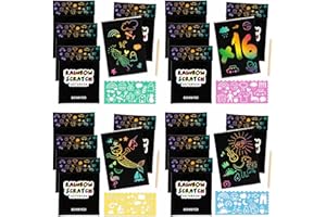 BONNYCO Cuadernos para Rascar Rainbow Scratch Art Niños, 16 Sets de Libreta, Plantilla y Lápiz de Madera. Regalos Cumpleaños Niños Colegio, Detalles Alumnos 3 a 12 Años