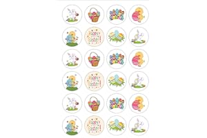 TOP THAT 24 Precut Cute Easter Clipart Style Edible Wafer Paper Cake Toppers Decorations