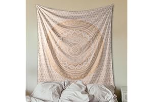 THE ART BOX Mandala Tenture Murale Esthétique Grand Tapisserie Or et Blanc - 230 x 220 cm Décoratif Bohème Hippie Indie Coton Mur Tissu Salon Tapisseries pour Chambre