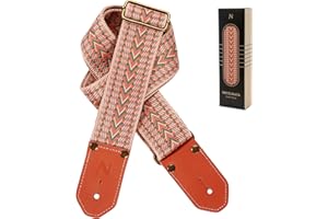 Nefelibata Tracolla per chitarra in cotone con estremità in pelle bovina conciata al vegetale per acustica, basso, elettrico, miglior regalo per il tuo amato chitarrista