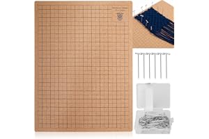 PRITOK Makramee Brett Set: 28 x 38 cm Macrame Board mit Stiften, Doppelseitiges Makramee-Projektbrett mit Gittern, Tragbares Flechtbrett Mit Anweisungen zum Flechten von Armbändern, 50 Stahl T-Nadeln