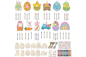 Nourdom 12 Stück Ostern Windspiele Bastelset Kinder, Oster Holzbastelsets Kinder Holz Klangspiele Set Holz Windspiel Bastelset Frühling Deko für Mädchen und Jungen