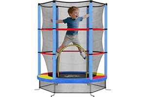 HOMCOM Trampoline pour Enfant Ø 1,40 m Filet de sécurité Porte zippée 6 poteaux rembourrés Inclus Charge Max. 45 kg
