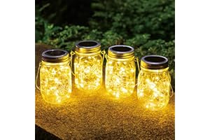 HOYIBO Lanterne solaire jardin - 4 guirlandes lumineuses 30 ampoules bocal avec poignée - Lampe solaire étanche IP65 antirouille extérieur intérieur - Déco fête, mariage, bar, gazebo, patio, clôtures, balcon