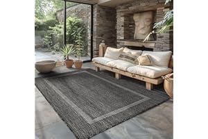 CARPETTEX TEPPICH Carpettex Tapis d'extérieur résistant aux intempéries, 200 x 300 cm (200 x 290 cm), aspect sisal, noir, idéal pour balcon, jardin, terrasse et comme tapis de cuisine, lavable, tissé plat, imperméable