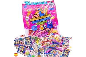MANLOZ Mega Pack 75 Chuches Cumpleaños. Chuches Relleno Piñata. Chuches Sin Gluten Sin Lactosa. Bolsa Chuches Cumpleaños.Gominolas. Golosinas. Pack Chuches. Relleno Piñatas de Cumpleaños Infantil. PARTY4EVER