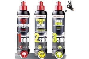 Menzerna Heavy Cut Compound 1000, Medium Cut Polish 2200, Super Finish 3500 (250ml Chacun) + Gants de Protection Detailmate
