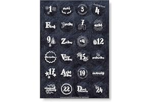 GENTLE NORTH Adventskalender Aufkleber (Zahlen 1-24) - Sticker für Kalender zum selber basteln für Weihnachten - Adventskalenderzahlen Etiketten selbstklebend - Zahlenaufkleber - Nummern für Papiertüten - Rund