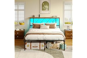 ‎IRONCK IRONCK Bett 140x200 mit LED Beleuchtung, Bettgestell 140x200 mit Steckdose, 1 USB, 1 Typ-C-Anschlüsse, Metallbett mit Kopfteil und Stauraum, Jugendbett, Doppelbett mit Metal Lattenrost