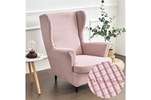 Highdi 2-Pezzi Copripoltrona con Orecchie Elasticizzato, Tinta unita jacquard Addensare Strandmon Copridivano da 1 Posto con Fodera per Cuscino, Lavabile, per Soggiorno Camera (Rosa)