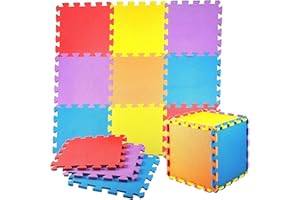 WELLDER Tappeto Bambini 10 Pezzi Colorati Tappetini Puzzle Gioco Gomma Schiuma Eva Certificato CE