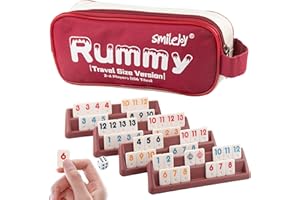 Smilejoy Mini Rummy Cube 4 Players Edition,Travel Rummy Game Set with Portable Canvas Bag,Classic Board Game for Adults and Kids |106 Tiles | 4 Playing Racks |1 Dice | (2-4 Player) ﻿