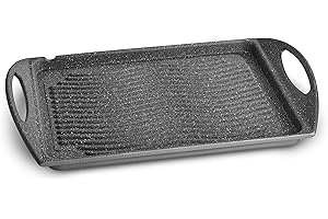 Lagostina Spéciales Plaque antiadhésive en aluminium moulé sous pression, 34 x 26 cm, grillade et grillades à gaz et four, revêtement anti-rayures effet marbre, bord à verser, poignées ergonomiques