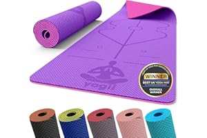 Yogii Exercise Yoga Mat – Non-Slip 6mm Thick TPE Mat, Travel-Friendly, Perfect for Home & Gym Workouts, Fitness, Pilates – Laser Alignment Guides for Men & Women
