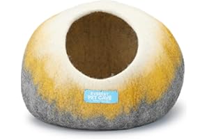 EVEREST DOG CHEW Yellow Grey Mix Cat Bed, Cat Cave by Everest Pet Supply, Felted Cat bed, 100% Wool