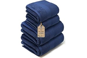 LEBENGOOD Juego de Toallas de Baño y Lavabo 100% Algodón Premium 550gsm | 2 Toallas Lavabo (50x90) y 2 Toallas Ducha (70x130) | Toallas Grandes, Suaves, Absorbentes y (2 50X90 2 70X130 Azulon)