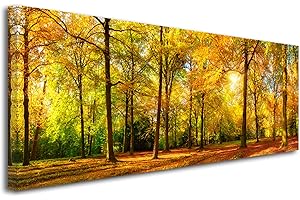DECLINA Tableau Panoramique imprimé Foret en Automne - Impression Photo Paysage sur Toile décoration Murale - Déco Maison, Cuisine, Salon, Chambre Adulte - 100x35 cm