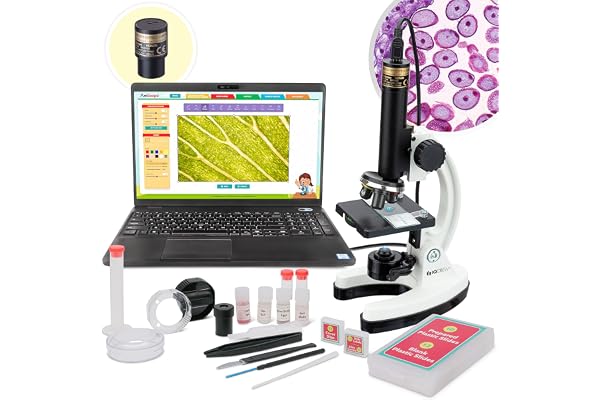 AmScope M40-K-MDM35 IQCREW de 120X 1200X Kids Kit de Microscope STEM de qualité supérieure avec caméra Couleur, Logiciel interactif adapté aux Enfants, Diapositives préparées et vides et Plus Encore