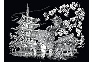 ROYAL BRUSH MANUFACTURING LTD. Kratzbild "Kyoto Temple", Silber, 28 x 39 cm