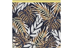 DreamRoots Tissu imperméable extérieur au metre 160 cm Largeur - Toile exterieure impermeable 100% de polyester 600D 220g/m - Tissus au metre ameublement Golden Leaves 2M
