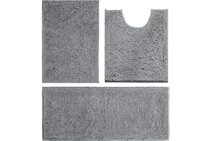 AinDen Badematten rutschfest, Badvorleger rutschfest Waschbar 3 Teiliges Weiche Hochflor Badvorleger aus Chenille, 40×60 cm, 50×50 (U), 50×80 cm