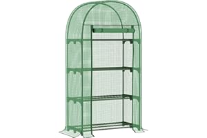 Outsunny 4 Tier Mini Greenhouse for Outdoor, Portable Gardening Plant Green House with Storage Shelf, Roll-Up Zipped Door, Metal Frame and PE Cover, 80 x 49 x 160cm, Green