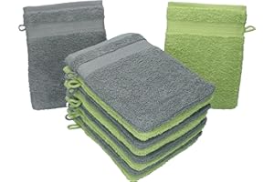 Betz Lot de 10 Gants de Toilette Taille 16x21 cm 100% Coton Premium Couleur Vert Pomme, Gris Anthracite