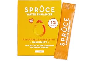 SPRUCE Sugar-Free, Low Calorie Water Enhancer – Support Immunity, Bones & Muscles, Healthy Heart & Brain, Boost Metabolism - Hydration Powder With Vitamins & Minerals - Pineapple & Grapefruit, 12 Sachets