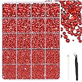 Bouiexye 28000 Pieces 2-6mm Red Resin Rhinestones Dazzling Flatback Crystal Rhinestones with Tweezers for Crafts Shoes Clothe