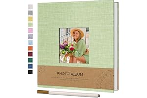 Vienrose Álbum de Fotos Autoadhesivo con Ventana para Fotos de 10x15, Pequeño Álbum de Recortes de Lino 40 Páginas Blancas DIY Libro de Recortes con Bolígrafo de Metal, 17x18 CM Verde hierba