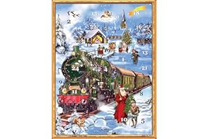 Richard Sellmer Verlag Nostalgischer Adventskalender/Weihnachtskalender mit Bildern und Glimmer für Kinder und Erwachsene Eisenbahn im Schnee