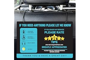 SAHEL 2-Pack Tips Rating Appreciated Rideshare Accessories Sign for Car Taxi - Rate Me Tip No Smoking for 5 Star Rides for Ride-share