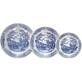 Tognana Old England 18 Piece Stoneware Dinnerware Set for 6 People, White and Blue