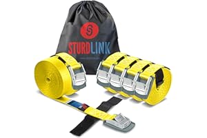 Sturdlink Set di 6 Piccole Cinghie di Fissaggio 25mm 250kg con Fibbia Metallo 2m, per Portapacchi Bici, Barre Portatutto, Bagagli Moto, Carrello, Canoa, Kayak, Surf, Portabici e Baule Auto, Rimorchi