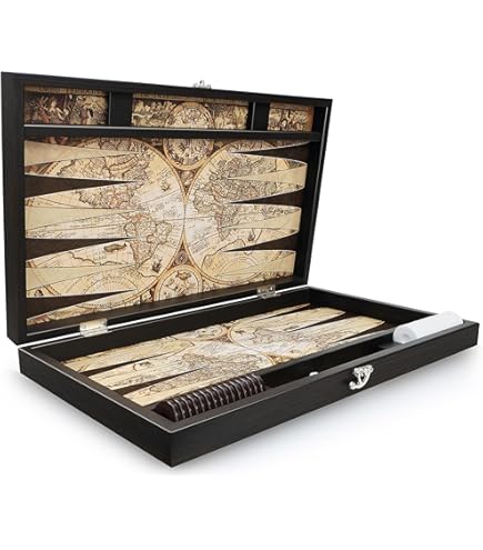 DELUXE Holz Backgammon Tavla Spiel Set GLOBE Im Format 41x41