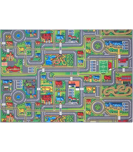 Tapis Circuit Voiture Pour Enfant 80x120 Cm - Antidérapant, Motif Ville - Pour Chambre, Salon, Jeu Créatif - 4