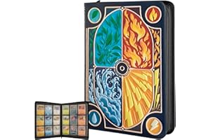 LYNX 3D Album Cartas para Pokemon - Diseño 3D Elemental en Relieve en Cuero PU. Archivador Cartas con Cremallera e 9 Bolsillo para 360 tarjetas. Card Binder/Album para Cartas Pokemon Grande