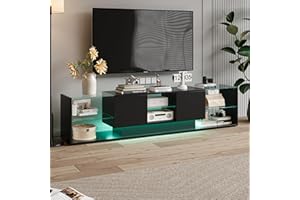 FOERPL Mobile TV LED, 200 cm, tavolo TV, mobile tele con LED, spazio di archiviazione, tavolo da TV soggiorno con stoccaggio, panca TV mobile basso per soggiorno, camera da letto (H nero, 200 cm)