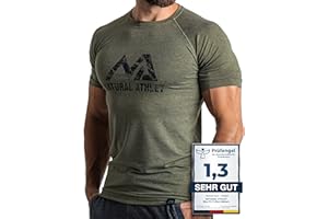 Natural Athlet Slim-Fit Fitness Tshirt für Herren – Enges & langes schnelltrocknendes Männer Kurzarm Gym T-Shirt – für Sport, Gym, Fitnessstudio, Workout, Bodybuilding und Krafttraining