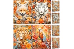QIUQI 5D Diamond Painting Kits Animale,4 Pack Peinture Broderie Diamant Painting Kit Complet pour Adulte Enfant,Peinture Diamant Artisanat Strass Painting pour Décoration D'intérieur,Cadeau d'noël