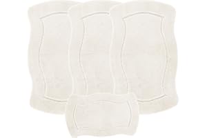 emmahome Romany Gypsy Washable 4pcs Mat/Rug Set, Caravan/Mobile Home Medium, Soft Yarn, 25mm Thickness High Pile, 75x125cm, Puffy (Cream)