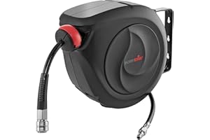 Poppstar Enrouleur de tuyau d'air comprimé PREMIUM (tuyau: 10m + 1m, diamètre intérieur 5/16" (8x12mm)), raccord en laiton 1/4" BSPT, Devidoir de tuyau d'air avec rembobinage automatique