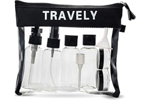 TRAVELY Kulturbeutel transparent 1 Liter - mit Reiseflaschen zum Befüllen - ideal für Handgepäck Flüssigkeiten im Flugzeug, Reiseset Kosmetik, Liquid Bag